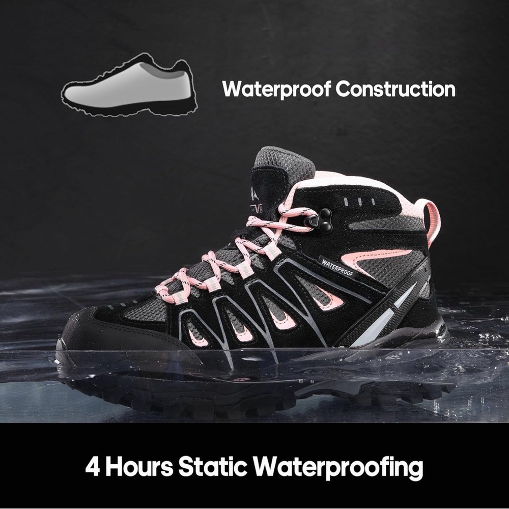 NWT Women's Waterproof Wide Hiking Boots Outdoor/Black&Pink/US8 - Picture 6 of 12